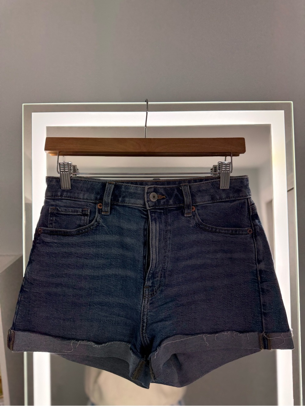 American Eagle Outfitters Dark Blue Denim Cuffed Jean Shorts
